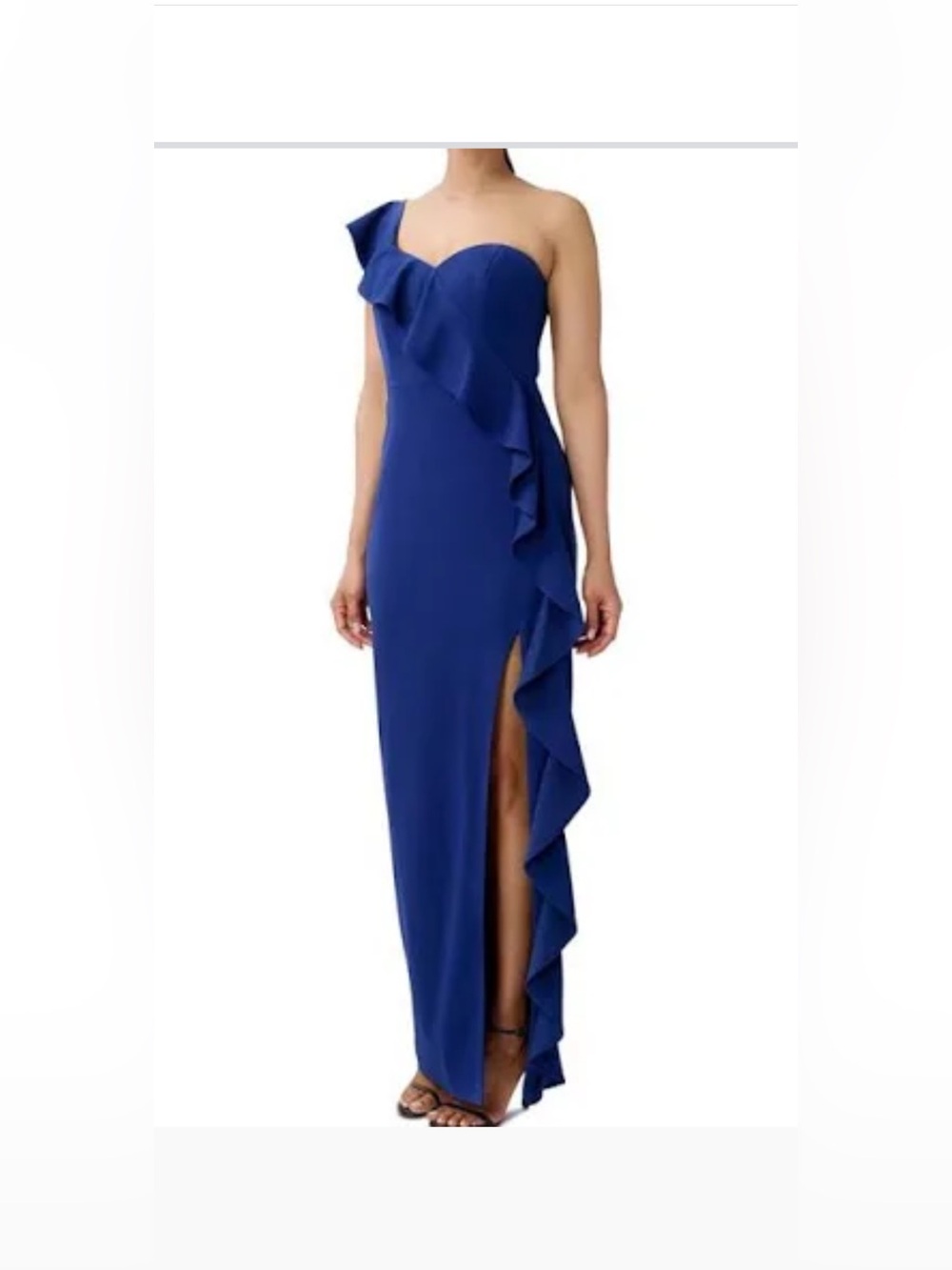 Aidan Mattox One-Shoulder Ruffle Evening Gown in Royal Sapphire
